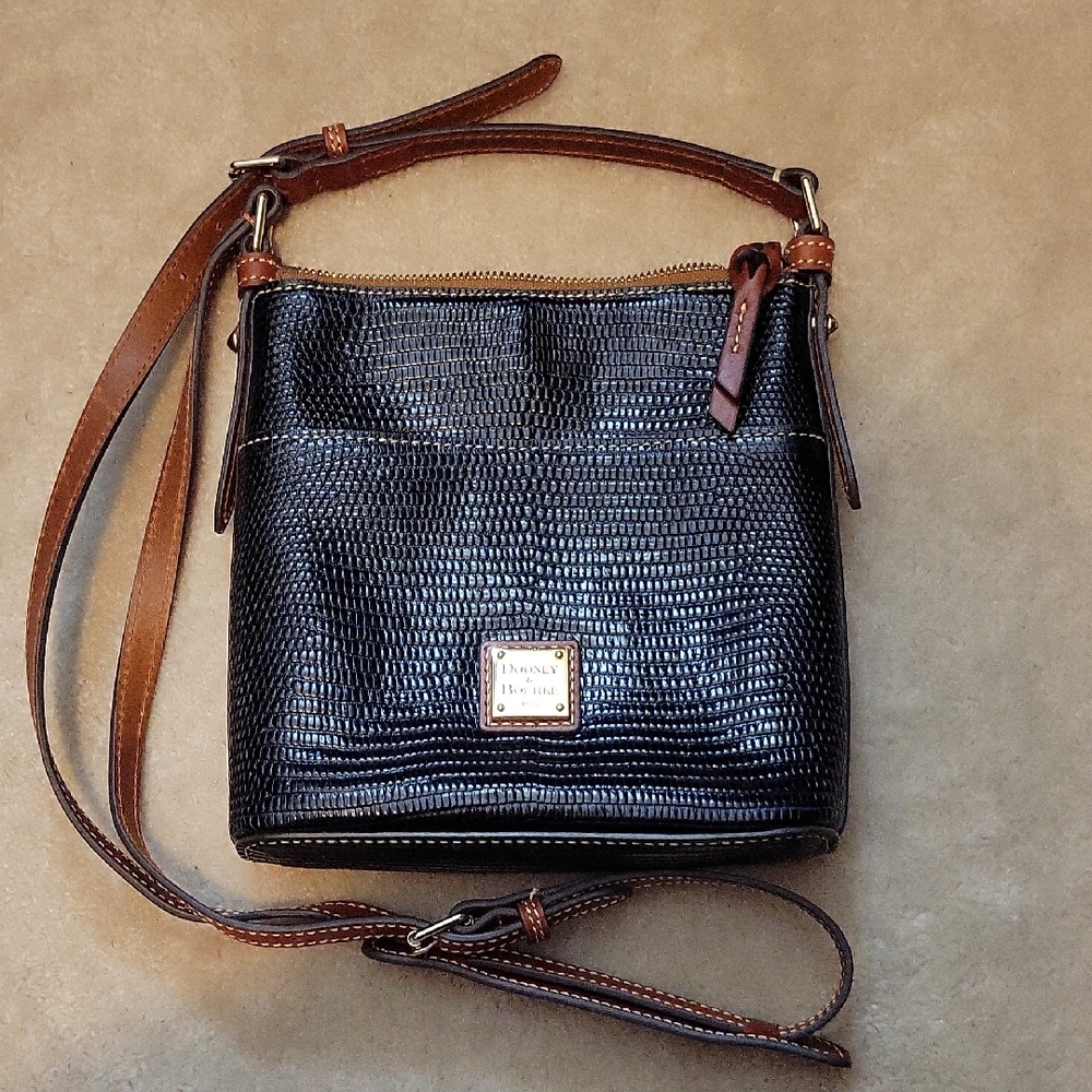Dooney & Bourke Lizard Embossed Black and Brown Crossbody Bag